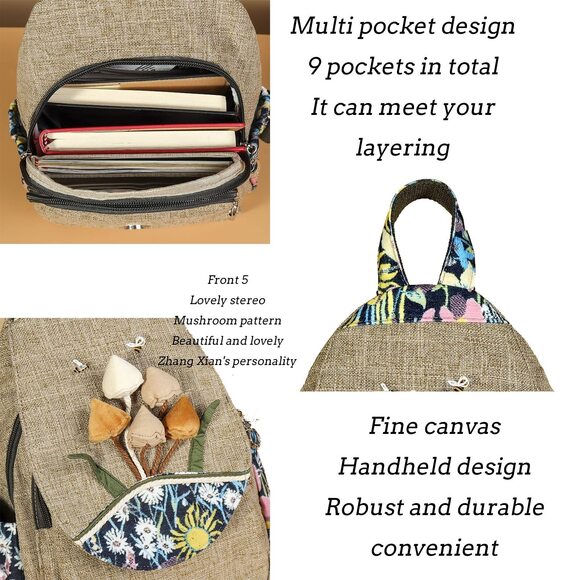 4382 Mini Backpack Purse - Boho Adjustable Carry Sling Bag with Mushroom main image 8